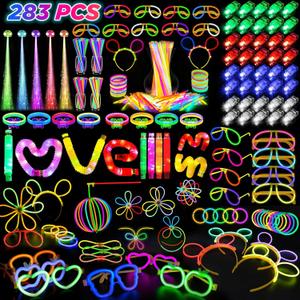 Party Supplies, Glow in the Dark Party Favors for Adults Kids, 27 Carnival Accessories, 56 LED Light Up Toys Bulk, 100 Glow Sticks Party Pack, Neon Party Supplies & Decorations