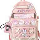 Teenage Girls Cute Backpack For School 17.5 Inch Students Casual Travel Aesthetic Backpack With Kawaii Accessories, Pink