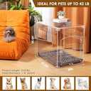 Clear Acrylic Dog Crate Furniture, Modern Transparent Indoor Dog Kennel End Table with Cushion & Secure Latch, Stylish Acrylic Dog Cage for Small & Medium Dogs Up to 42 lbs