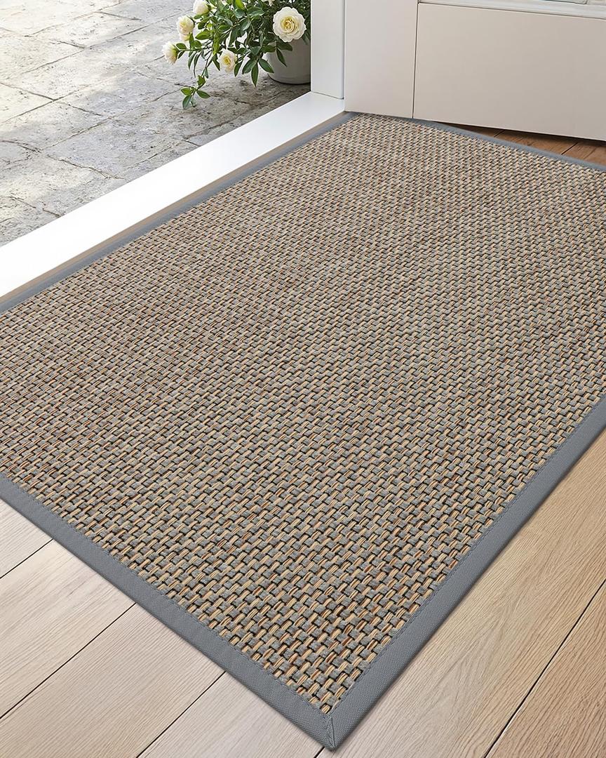 DEXI Ultra Thin Entryway Indoor Door Mat 24x36, Non Slip Rubber Backing Inside Entry Mat, Low Profile Easy Clean Dirt Trapper Doormat for Inside Entrance Patio, Grey