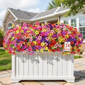 Alupssuc 24 Bundles Artificial Flowers for Outdoors Decoration, UV Resistant Silk Faux Floral Spring Fake Plastic Plants Greenery for Outside Indoor Patio Porch Window Box Home Decor, Mix 6 Colors