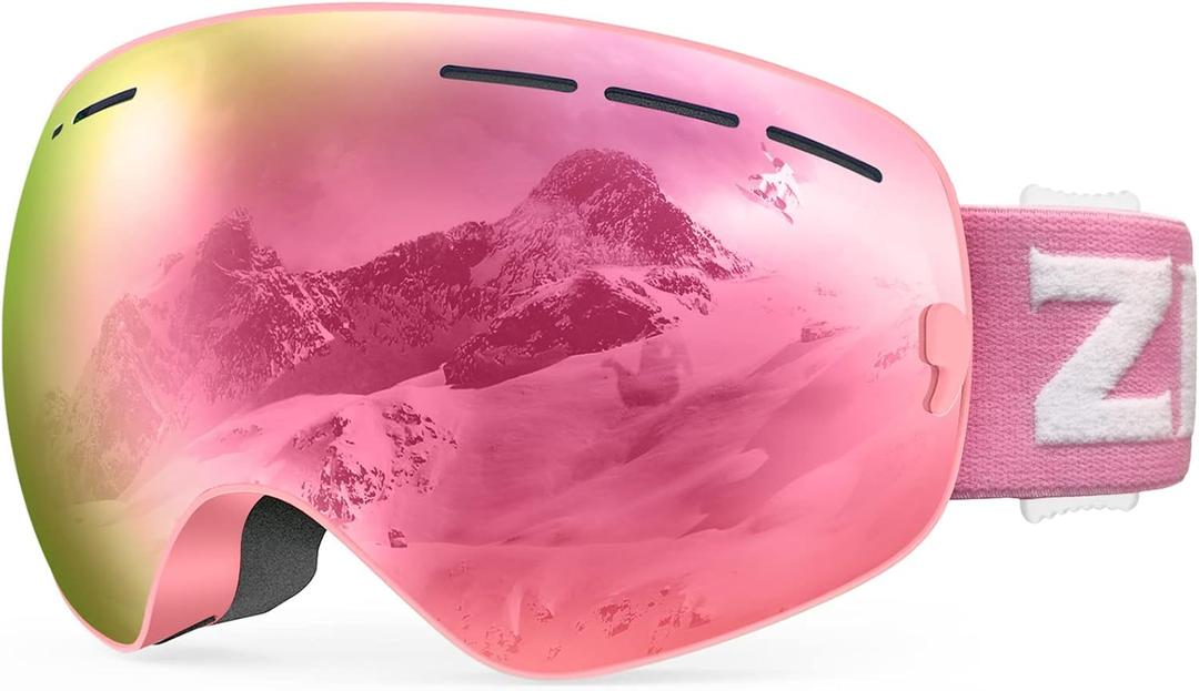 ZIONOR XMINI Kids Ski Goggles - Snowboard Snow Goggles for Boys Girls Youth (A0-pink Frame Grey Revo Pink Lens Vlt 7%)