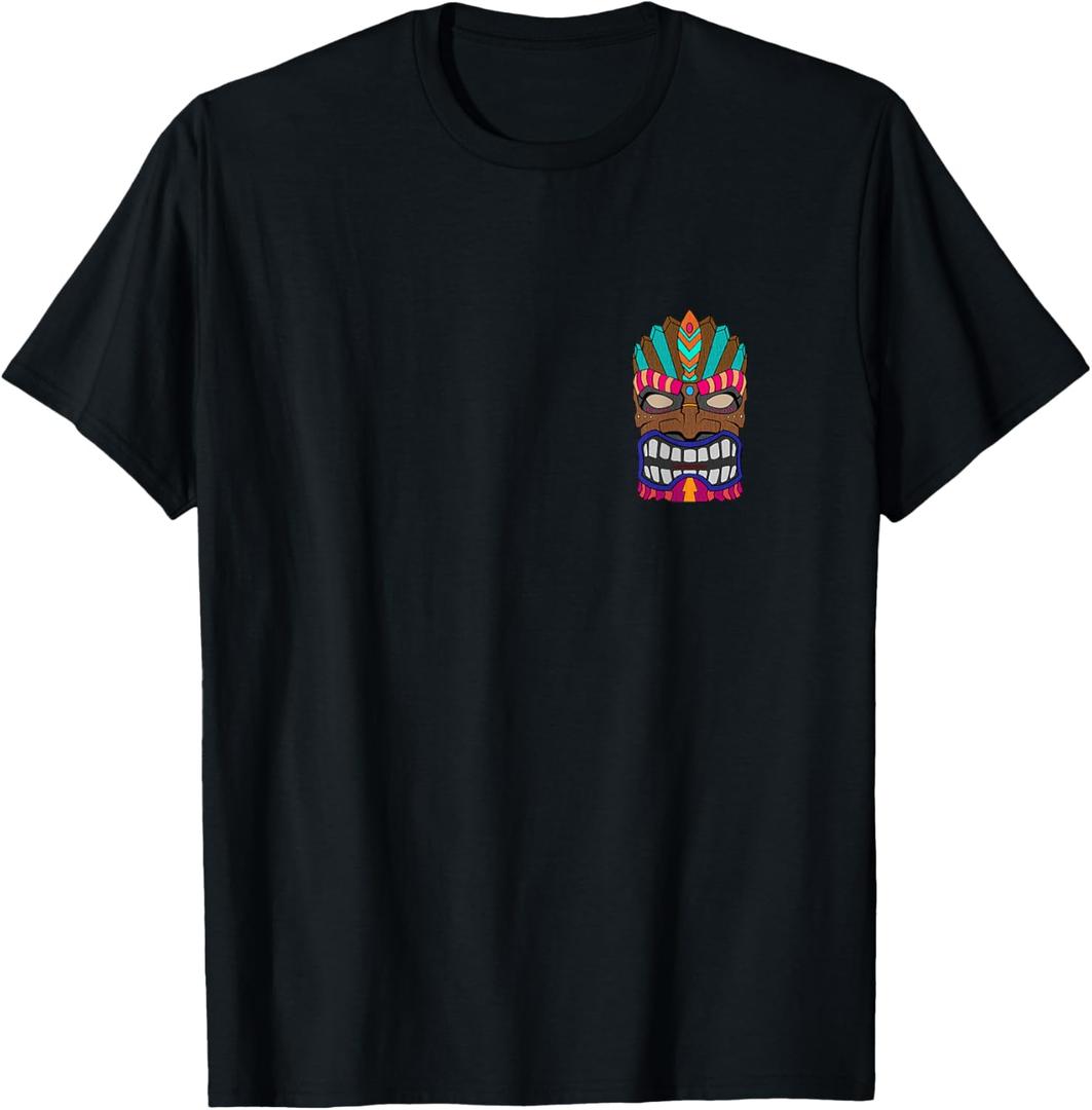 Polynesian South Pacific Tiki Idol Front Back Edition T-Shirt (Small, Black)