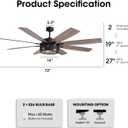 LuminFan 72 inch Large Ceiling Fans with Lights and Remote, Black Modern Ceiling Fan for Living Room, Patios, 6 Speed Reversible Quiet DC Motor, 8 Blades, Easy to Install