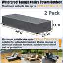 Waterproof Patio Lounge Chair Cover 2 Pack Outdoor Chaise Lounge Covers 600D Weather Resistant Material, UV Protection, Windproof Design Outside Furniture Covers 80" x 28" x 14" H,Grey
