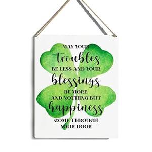iRudyard Hanging St. Patrick's Day Wood Decor Sign, Irish Prayer Printed Wood Wall Art Sign, Rustic Farmhouse Decor - 10 x 8 Inches
