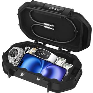 Diyife Portable Safe Box, Travel Safe Lock Box with Code, 4 Digit Combination Lock Waterproof Anti-Theft Lock Box with Removable Chain, Portable Lockbox for Beach Outdoor Dorm Hotel Home Car (Large)