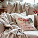 Pink Christmas Pillow Covers 18x18, Girly Christmas Decor, Coquette Glitter Pink Bow Xmas Tree Santa Decorative Throw Pillow Covers for Girls Bedroom Living Room Home (Color 01)