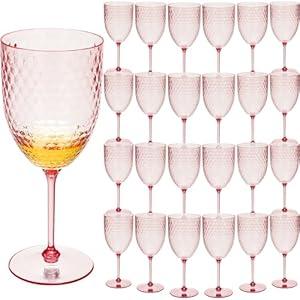 12 Pcs 13oz Reusable Plastic Wine Glasses, Detachable Wine Glasses with Stem, Unbreakable Champagne Flutes, Crystal Pink Goblet for Christmas Party Bar Restaurants Wedding Toasting (Pink)