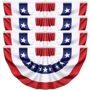 3x6 Ft 4 Pack American Pleated Fan Flag, USA Patriotic Flag Bunting Half Fan Banner for Outside Red White and Blue Decor Memorial Day Independence Day 4th of July Decorations
