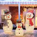 ATDAWN Light Up Snowman Family, Pre-Lit 60 Lights Christmas Collapsible Snowman Outdoor Decoration, Outdoor Lighted Snowman Christmas Yard Decorations, SF02