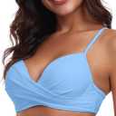 RELLECIGA Womens Underwire Bikini Top Molded Push Up Swim Top Only Swim Bra (Blue, L)