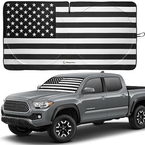 Magnelex American Flag Windshield Sun Shade, High-Resolution Car Sun Shield with Mirror, Cut-Out for Automotive Interior Sun and Heat Protection, Folding Car Sunshade - Small, Black & White