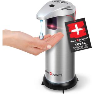 POHL SCHMITT Premium Automatic Soap Dispenser Touchless Battery Operated Soap Dispenser Bathroom, 3 Adjustment Levels, Waterproof and Leakproof, Stainless Steel, for Bathroom, Kitchen, Office and More