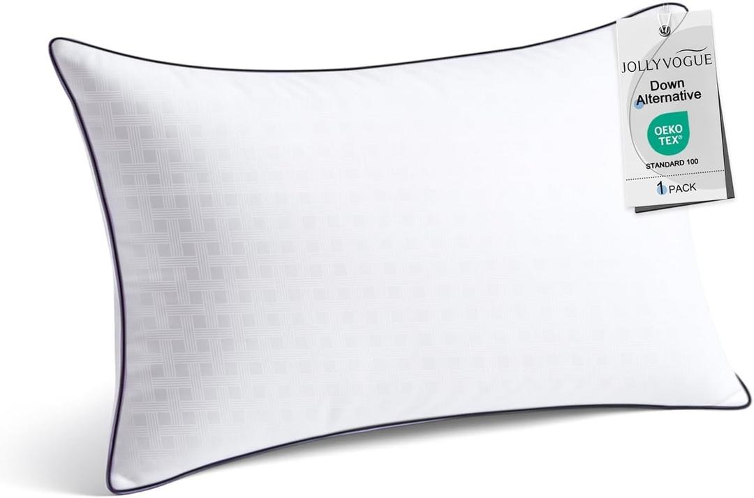 JollyVouge Standard Size Bed Pillow 1-Pack, Single Pillow for Sleeping, Breathable and Supportive with Down Alternative Fill, Hotel Collection Pillow for Side, Back, and Stomach Sleepers