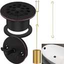 Tub Drain Linkage Assembly with Trip Lever and Strainer Done Cover, Universal Overflow Faceplate Trim Kit with Screws, Fit for Bathtub Trip Lever Waste and Overflow Drain Kit, Oil Rubbed Bronze