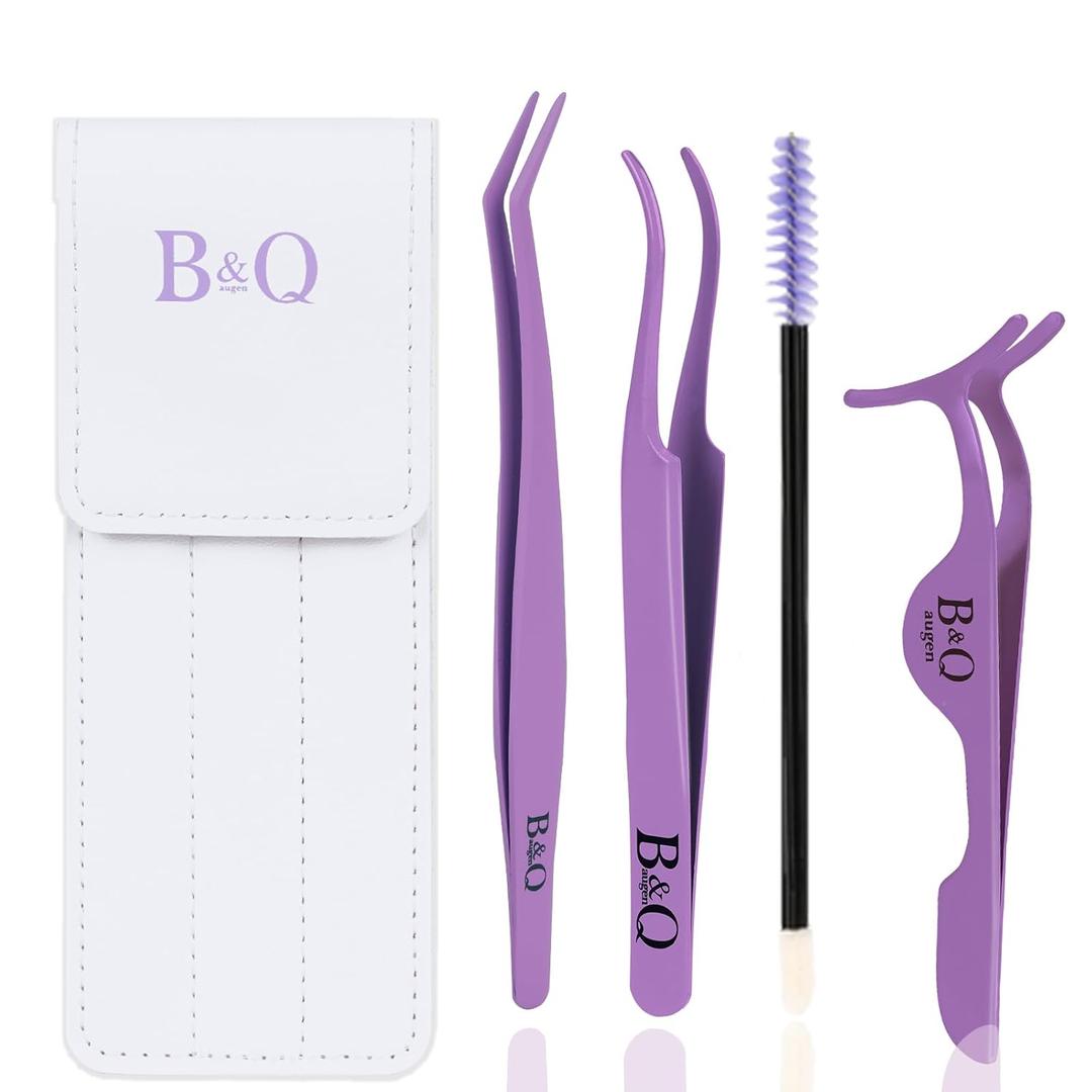 B&Q Eyelash Applicator Tool 3 PCS Lash Applicator Tool Kit Lash Tweezers for Eyelash Extensions Application Tool and Removal Purple,3 PCS