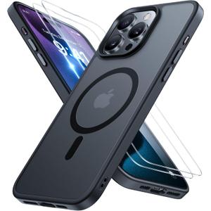 Miracase 2025 Upgraded Magnetic for iPhone 15 Pro Max Case [Compatible with MagSafe] [with 2X Screen Protectors] Military-Grade Protection, Anti-Fingerprint, Slim Case for iPhone 15 Pro Max - Black
