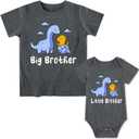 Funnycokid Big Brother Little Brother Matching Outfits Toddler Lil Bro Boy Shirts Set Baby Gifts Clothes (Purple Dinosaur, 3y)