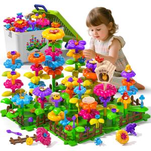 112 Pcs Flower Garden Toy,Toddler Girl Toys 3-4 Years Old Girls Gardening Building Gifts Set Best Educational Learning Fine Diy Crafts Stem Construction Stacking Kit,for 3 4 5 6 7 Year Kids Birthday