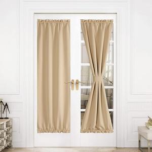 NICETOWN Blackout French Door Curtain Side Panels for Privacy, Farmhouse Thermal Insulated Soft Fabric Solid 30x72-Inch Window Treatments Gliding Door Kitchen Drapery, 1 Panel, Biscotti Beige