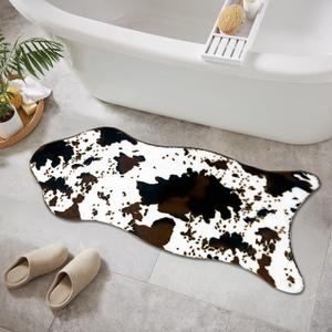 Coffee and White Cow Cute Bath mat,Faux Rabbit Fur Non-Slip Shaggy Water Absorbent Microfiber Soft Fluffy Bathroom Rugs,Washable for Home Decor Living Room Soft Plush Rug 23.6x47.2 inch (1'11" x 3'11" (Rectangular))