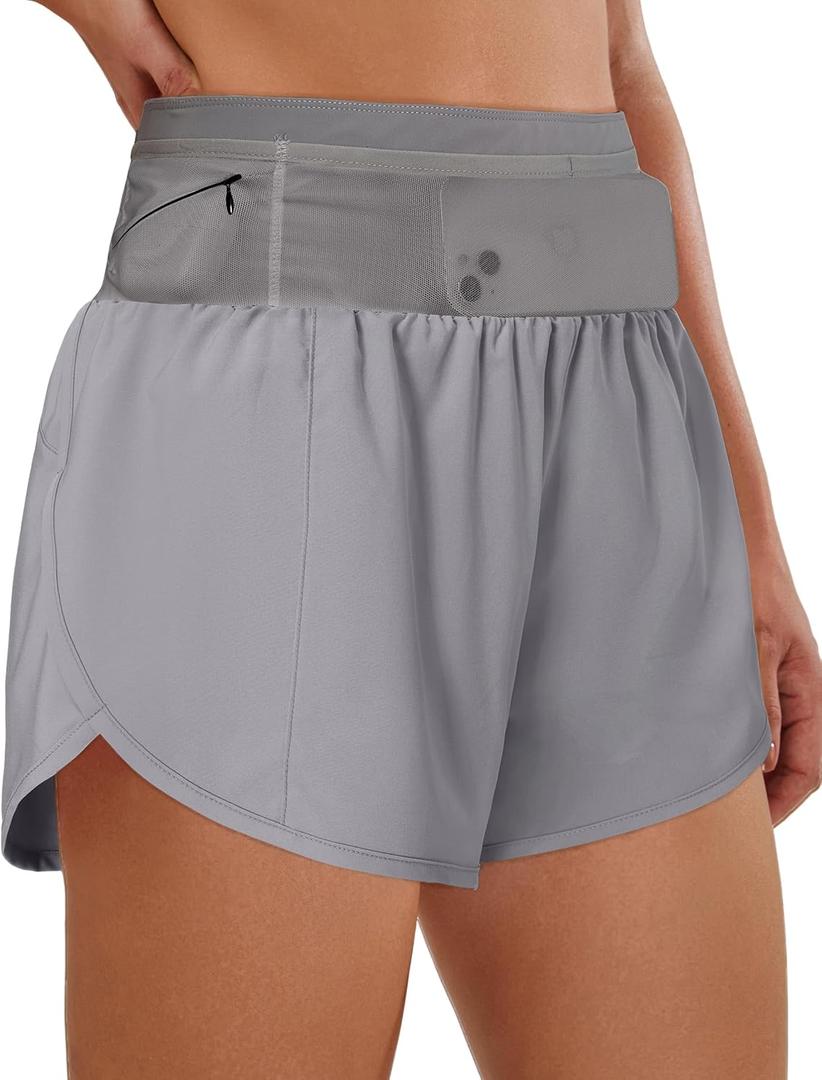 BMJL Womens Running Athletic Shorts Workout Gym Dolphin Elastic Shorts with Waist Mesh Pockets (Medium, Grey70)