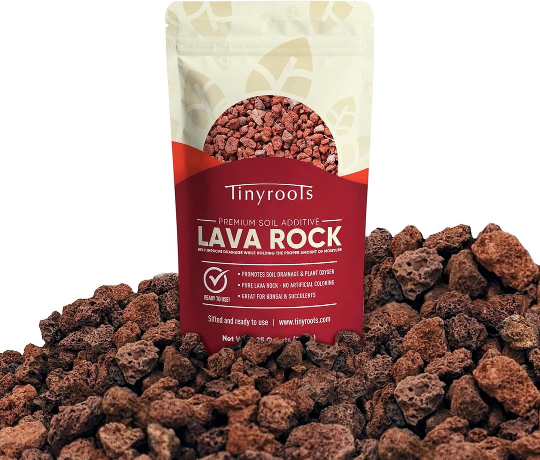 Tinyroots Red Lava Rock for Plants, 2.25 Quarts, Sifted Bonsai and Cactus Soil Additive, Maintains Proper Moisture, Used for Top Dressing, Volcanic Rock, No Dyes or Chemicals