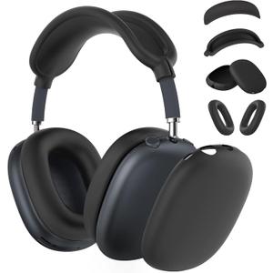 Silicone Case Cover for AirPods Max Headphones, Ear Pad Case Cover/Ear Cups Cover/Headband Cover for AirPods Max 2/1 (2026/2024/2020)(USB-C/Lightning), Silicone Accessories for Apple AirPod Max, Black