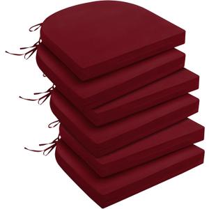 downluxe Outdoor Chair Cushions Set of 6 for Patio Furniture, Water-Resistant Patio Chair Cushions with Ties, High Density Foam Outdoor Seat Cushion, 17" X 16" X 2", Burgundy