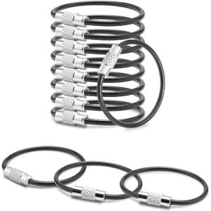 CooBigo 25 Pack Cable Key Ring 4 Inch Luggage Tag Loops Wire Key Chain Cable 2mm Key Rings for Car Keys Wire Keychain Dog Tag Ring - Black