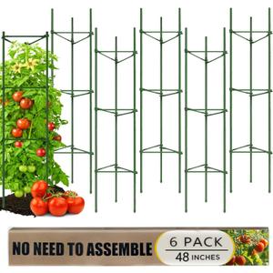 6 Pack Tomato Cage for Garden, 48 Inches Metal Garden Stakes, Plant Support Cages Trellis for Garden and Pots, Tomato Trellis for Potted Plants, Trellis for Climbing Plants Outdoor,Green, 48'' x 12''