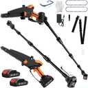 2-IN-1 Cordless Pole Saw & 8" Mini Chainsaw Battery Powered, Electric Pole Saws for Tree Trimming with 2 x 21V Batteries, Auto Oiling, 13.5 FT Max Reach, Handheld Chainsaw & Pole Saw Combo
