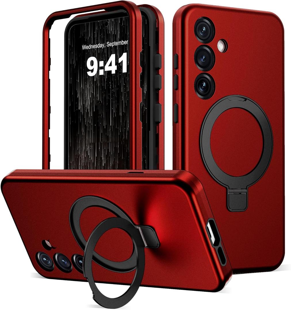 Designed for Samsung Galaxy S25 Case with Magnetic Ring Stand [Compatible with Mag-Safe][Military Grade Drop Protection][Build in Kickstand] Shockproof Galaxy S25 Phone Case 6.2",Red