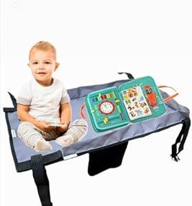 Airplane Seat Extender for Kids – Toddler Plane Bed Set with Montessori Busy Board – Toddler Airplane Travel Essentials – Soft Plane Bed, Portable Sensory Toys for Kids 1-4 Years Old