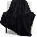 Bedsure GentleSoft Fluffy Black Throw Blanket Gifts for Men, Black Decor Soft Cozy Fuzzy Plush Minky Thick Warm Sherpa Fleece Faux Fur Throws for Couch Bed, Furry Blanket Gifts for Mom Dad, 50x60