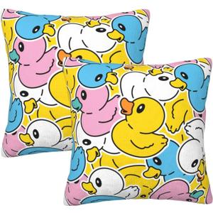 Fiokroo Colorful Rubber Ducks Throw Pillow Covers Set of 2 Cute Ducky Pillow Cushion Cases Square Pillowcases for Sofa Bedroom Living Room Car, 18 X 18 Inch