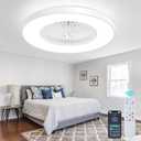 24" Low Profile Ceiling Fan with Light, Bladeless Ceiling Fans with Remote/APP Control, Flush Mount Ceilings Fans, Modern Enclosed Led Ceiling Fan 3 Colors Dimmable 6 Speeds Timing White