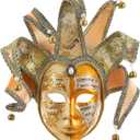 Masquerade Venetian Jester Mask Music Mardi Gras Wall Decorative Art Collection Mask (Golden)