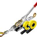 Come Along Winch Ratchet Tool 2 Ton Pulling Capacity 2 Hooks Steel Cable Dual Gear Power Puller with Two 1"x8FT Lifting Straps Hand Winch Cable Automotive Hoist Winch Puller Recovery Gear