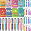 PerKoop 48 Pcs Inspirational Gifts Bulk VBS Notepads 3 x 5 Inch Motivational Ballpoint Pens Keychains Bulk Cute Colorful Journal Notebooks for Office Party Favor Supplies