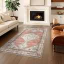 Beeiva Washable Rugs 3x5 Non Slip, Vintage Medallion Entryway Area Rug for Bedroom Indoor Medallion Ultra Thin, Low Pile Distressed Carpet for Kitchen Office Home Decor (Pink & Multi,3'x5')