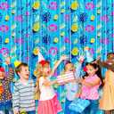 4 Pack Hawaiian Tropical Birthday Party Decorations, 3.3 x 6.6 ft Cartoon Foil Fringe Curtains Blue Door Streamers Cartoon Animation Themed Birthday Party Decor for Kids Favors