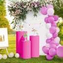 LEBENGURU 3Pcs Cylinder Pedestal Stand Covers Fushia, Round Spandex Display Pedestal Covers, Elastic Cloth Plinth Pillar Cover for Parties Wedding Birthday Event Decor Props (Only Covers)