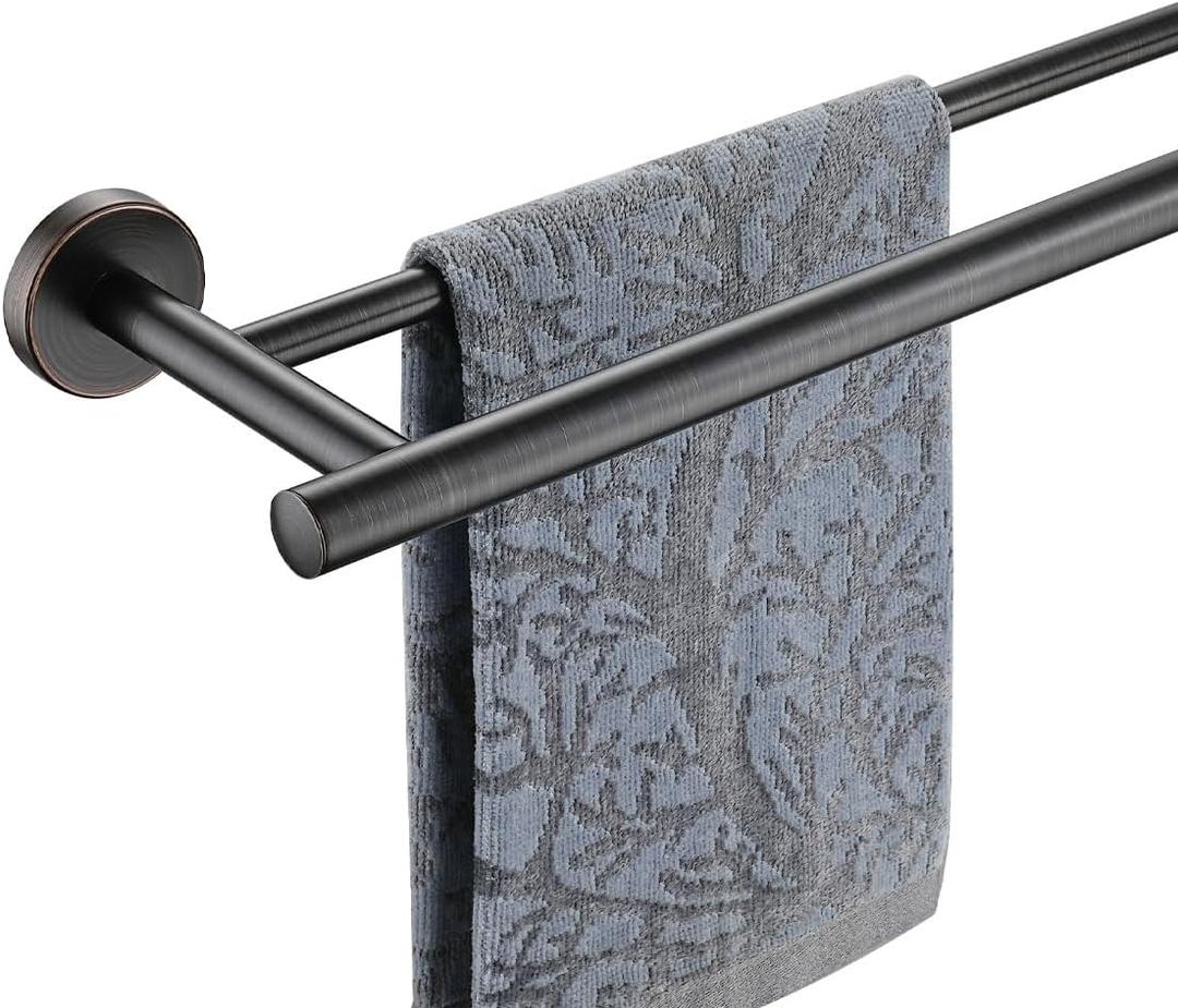 JQK Double Towel Bar, Oil Rubbed Bronze 27 Inch 304 Stainless Steel Thicken 0.8mm Bath Towel Rack for Bathroom, Towel Holder Wall Mount ORB, Useable Length 24 Inch, TB100L24-ORB