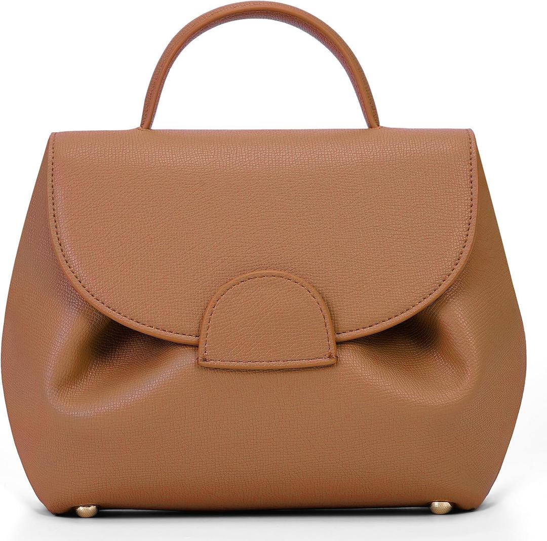 Small Top Handle Bag Crossbody Bags Purses for Women Designer Luxury Mini Faux Leather Shoulder Bag Handbag Satchels (Brown)
