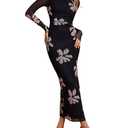 XinFSh Women's Spring Long Sleeve Wedding Guest Maxi Dress Mesh Ruched Bodycon Formal Cocktail Dresses. Size Medium