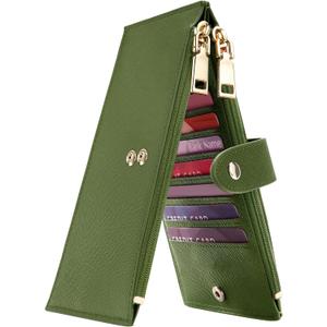 Travelambo RFID Wallet Women Large Size Bifold Multi Card Wallet Case with Zipper Pocket Credit Card Holder for Women (Green Army 7224)