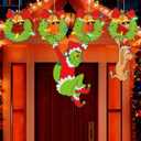 Outdoor Christmas Fence Peeker Yard Signs Wreath with LED Lights- Party Decorations for Indoor Christmas Tree Decor, Yard, Garden, Door, Fence for Holiday (wreath)