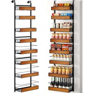 Over the Door Pantry Organizer, 8-Tier Metal Hanging Spice Rack with Adjustable Basket for Kitchen Storage